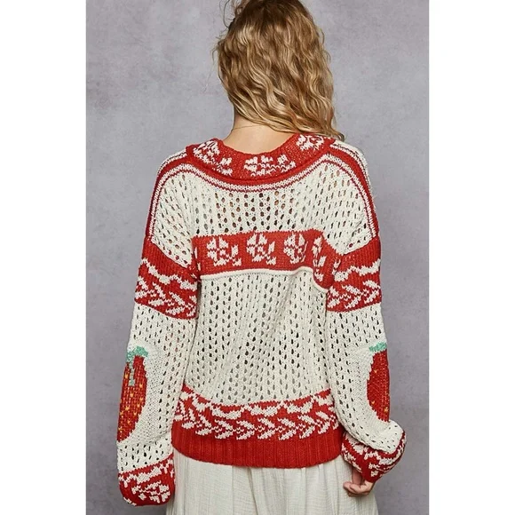 POL Cream and Red Chunky Knit Cardigan with Strawberry Detail - Picture 4 of 9